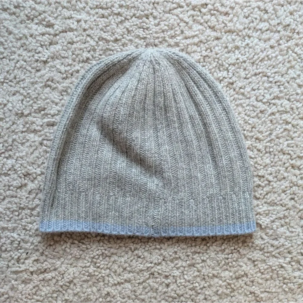 Coach Gray and Baby Blue Lambswool and Cashmere Blend Knit Beanie